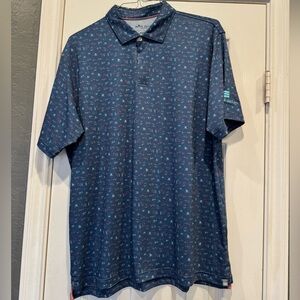 Peter Millar Seaside Men's Navy Micro-Print Golf Polo Large Watercolor